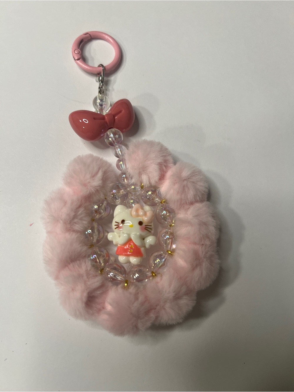 Cute Pink Hello Kitty Pom Keychain for Kids